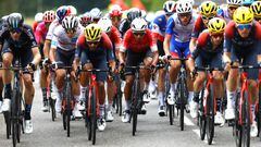 LONGWY, FRANCE - JULY 07: (L-R) Tadej Pogacar of Slovenia and UAE Team Emirates white best young jersey, Nairo Alexander Quintana Rojas of Colombia and Team Arkéa - Samsic and Antoine Duchesne of Canada and Team Groupama - FDJ compete during the 109th Tour de France 2022, Stage 6 a 219,9km stage from Binche to Longwy 377m / #TDF2022 / #WorldTour / on July 07, 2022 in Longwy, France. (Photo by Michael Steele/Getty Images)