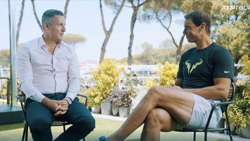El presidente de la ATP Andrea Gaudenzi y el tenista español Rafa Nadal, durante una entrevista para la ATP sobre el proyecto OneVision.