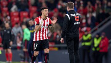 BILBAO, SPAIN - FEBRUARY 03: Yuri Berchiche of Athletic Club react during the LaLiga Santander match between Athletic Club and Cadiz CF at San Mames Stadium on February 03, 2023 in Bilbao, Spain. (Photo by Ion Alcoba/Quality Sport Images/Getty Images)
