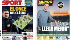 Portadas de los diarios Sport y Mundo Deportivo del d&iacute;a 22 de diciembre de 2017.