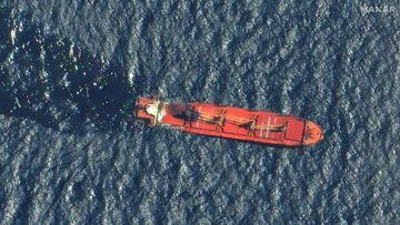 A satellite image shows the Belize-flagged and UK-owned cargo ship Rubymar, which was attacked by Yemen's Houthis, according to the U.S. military's Central Command, before it sank, on the Red Sea, March 1, 2024.  Maxar Technologies/Handout via REUTERS    THIS IMAGE HAS BEEN SUPPLIED BY A THIRD PARTY. NO RESALES. NO ARCHIVES. MANDATORY CREDIT. DO NOT OBSCURE LOGO