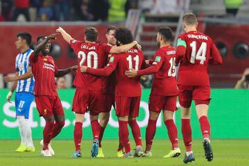 Los jugadores del Liverpool celebrando el gol de la ventaja ante Monterrey en la Semifinal del Mundial de Clubes 2019.