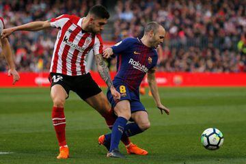 Iniesta (right) came on to a rapturous ovation against Athletic.