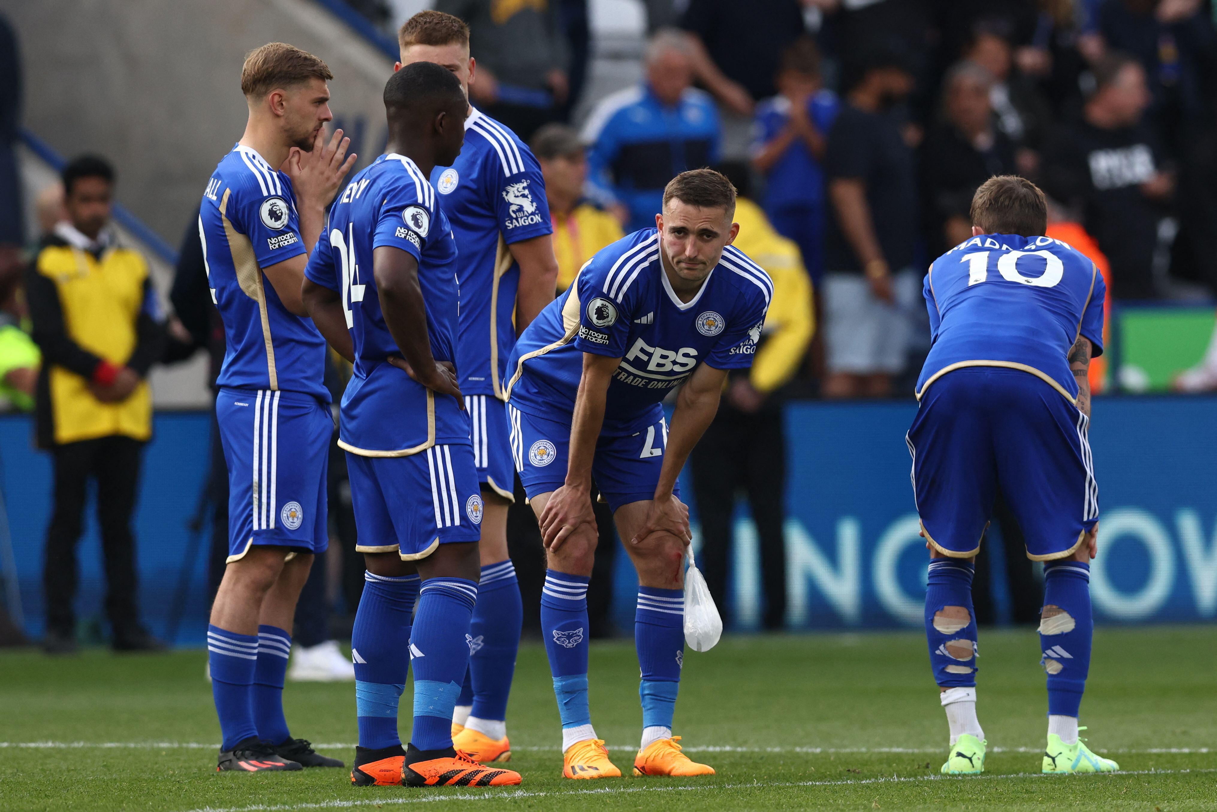 Los futbolistas del Leicester durante un encuentro en Premier League. 
