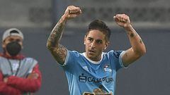 Peru&#039;s Sporting Cristal Alejandro Hohberg celebrates after scoring against Uruguay&#039;s Rentistas during the Copa Libertadores football tournament group stage match at the Monumental Stadium in Lima, on May 19, 2021. (Photo by ERNESTO BENAVIDES / A