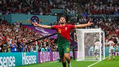 Lusail (Qatar), 06/12/2022.- Goncalo Ramos of Portugal celebrates after scoring during the FIFA World Cup 2022 round of 16 soccer match between Portugal and Switzerland at Lusail Stadium in Lusail, Qatar, 06 December 2022. (Mundial de Fútbol, Suiza, Estados Unidos, Catar) EFE/EPA/JOSE SENA GOULAO
