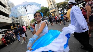 GUAYAQUIL, ECUADOR - JULY 25: A dancer performs during the commemoration of Fiestas Julianas to mark the 487th anniversary of the foundation of the city of Guayaquil on July 25, 2022 in Guayaquil, Ecuador. (Photo by Franklin Jacome/Agencia Press South/Getty Images)