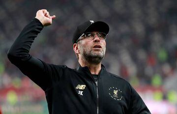 Jurgen Klopp celebrates after the final whistle of the FIFA Club World Cup soccer final match between Liverpool and Flamengo at the Khalifa International Stadium.
