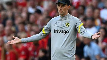 Chelsea manager Thomas Tuchel reacts during the English FA Cup final football match between Chelsea and Liverpool.