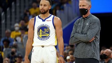 Warriors head coach Steve Kerr and Stephen Curry.