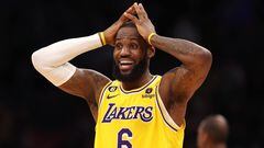 BOSTON, MASSACHUSETTS - JANUARY 28: LeBron James #6 of the Los Angeles Lakers reacts during the fourth quarter against the Boston Celtics at TD Garden on January 28, 2023 in Boston, Massachusetts. The Celtics defeat the Lakers 125-121.   Maddie Meyer/Getty Images/AFP (Photo by Maddie Meyer / GETTY IMAGES NORTH AMERICA / Getty Images via AFP)