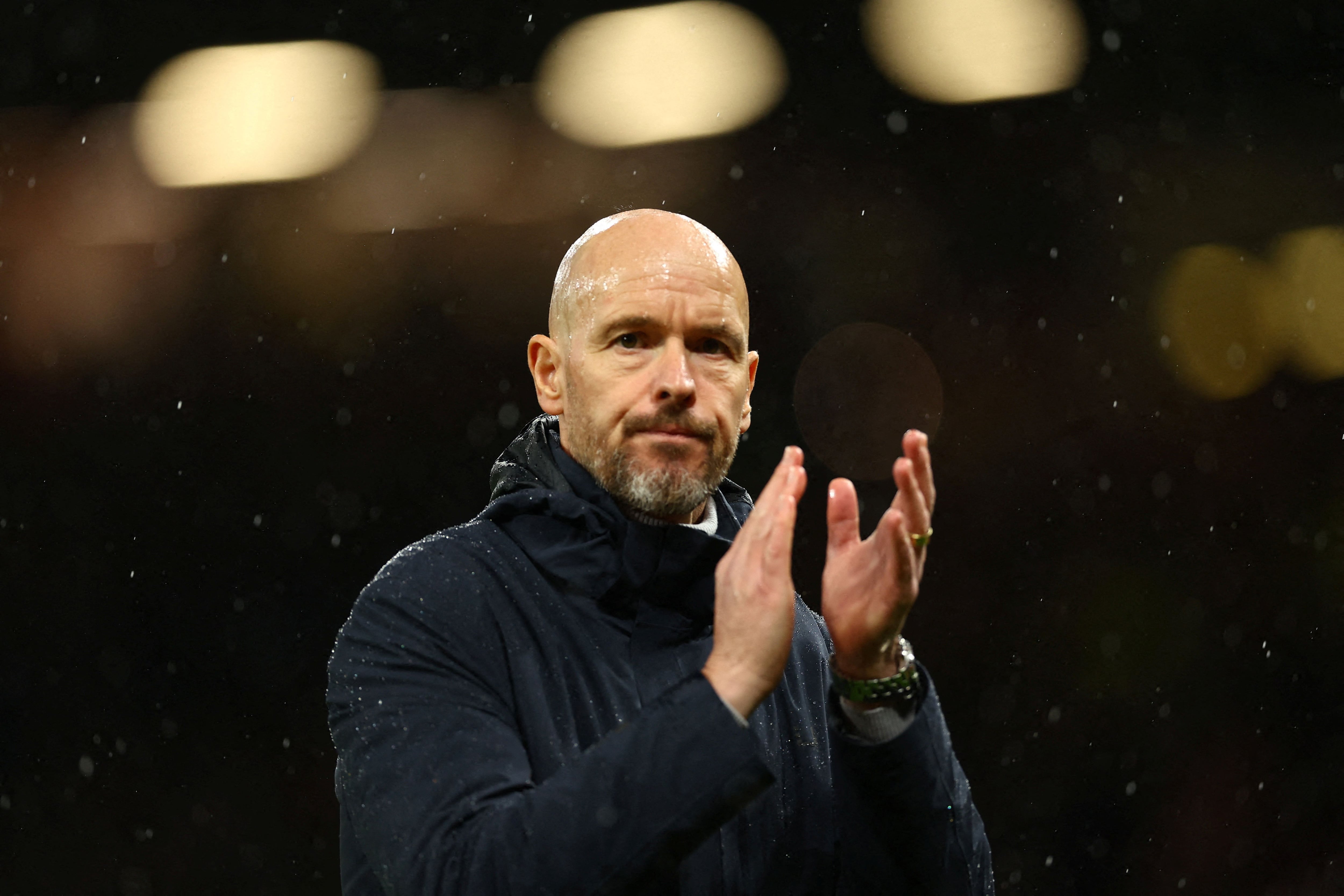 FILE PHOTO: Soccer Football - Premier League - Manchester United v Manchester City - Old Trafford, Manchester, Britain - October 29, 2023   Manchester United manager Erik ten Hag looks dejected after the match REUTERS/Molly Darlington NO USE WITH UNAUTHORIZED AUDIO, VIDEO, DATA, FIXTURE LISTS, CLUB/LEAGUE LOGOS OR 'LIVE' SERVICES. ONLINE IN-MATCH USE LIMITED TO 45 IMAGES, NO VIDEO EMULATION. NO USE IN BETTING, GAMES OR SINGLE CLUB/LEAGUE/PLAYER PUBLICATIONS./File Photo