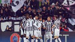 El jugador del Juventus Alvaro Morata celebra con sus compa&ntilde;eros despu&eacute;s de anotar un gol.