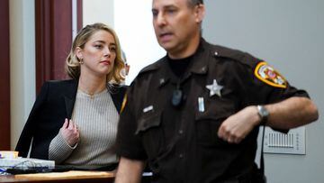 Actor Amber Heard returns from a break during the ex-husband Johnny Depp's defamation trial against her at the Fairfax County Circuit Courthouse in Fairfax, Virginia.