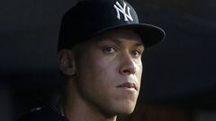 NEW YORK, NEW YORK - JUNE 20: Aaron Judge #99 of the New York Yankees looks on from the dugout during a game against the Houston Astros at Yankee Stadium on June 20, 2019 in the Bronx borough of New York City.   Jim McIsaac/Getty Images/AFP == FOR NEWSPAPERS, INTERNET, TELCOS &amp; TELEVISION USE ONLY ==