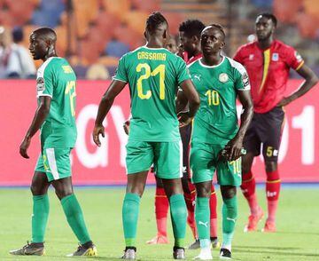 Senegal's Sadio Mane (R) reacts after the 2019 Africa Cup of Nations (AFCON 2019) round of 16 soccer match between Uganda and Senegal in Cairo Stadium in Cairo, Egypt, 05 July 2019.
