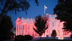 The White House is illuminated in pink for Breast Cancer Awareness month in Washington, DC on October 1, 2021. 