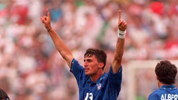 9 Jul 1994:  Dino Baggio of Italy celebrates a 2-1 Quarter Final victory over Spain in the 1994 World Cup at Foxboro Stadium, Foxboro, Massachusetts.  Mandatory Credit: Rick Stewart/ALLSPORT