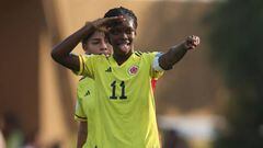 NAVI MUMBAI, INDIA - OCTOBER 15: Linda Caicedo of Colombia celebrates after scoring her teams second goal during the FIFA U-17 Women's World Cup 2022 Group C match between China and Colombia at DY Patil Stadium on October 15, 2022 in Navi Mumbai, India. (Photo by Joern Pollex - FIFA/FIFA via Getty Images)