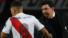 Juan Fernando Quintero y Marcelo Gallardo en un partido de River Plate