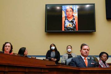 Miah Cerrillo, a fourth grade student at Robb Elementary School in Uvalde, Texas, and survivor of the mass shooting appears on a screen during a House Committee on Oversight and Reform hearing on gun violence on Capitol Hill in Washington, DC, on June 8, 2022. (Photo by Andrew Harnik / POOL / AFP) (Photo by ANDREW HARNIK/POOL/AFP via Getty Images)