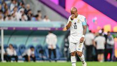 AL WAKRAH, QATAR - DECEMBER 02: Andre Ayew of Ghana looks on during the FIFA World Cup Qatar 2022 Group H match between Ghana and Uruguay at Al Janoub Stadium on December 2, 2022 in Al Wakrah, Qatar. (Photo by Harry Langer/DeFodi Images via Getty Images)