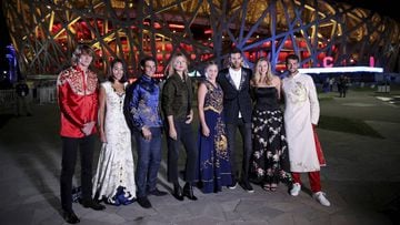 BEIJING, CHINA - OCTOBER 01:  (L-R) Alexander Zverev of Germany, Zhang Shuai of China, Rafael Nadal of Spain,  Maria Sharapova of Russia, Jelena Ostapenko of Latvia; Martin Del Potro of Argentina, Petra Kvitova of Czech Republic and Grigor Dimitrov of Bulgaria poses for a picture front of the National Stadium before the 2017 China Open Player Party on October 1, 2017 in Beijing, China.  (Photo by Lintao Zhang/Getty Images) ***BESTPIX***