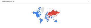 Searches across the world by region for Real Madrid (blue) and Atlético Madrid (red).