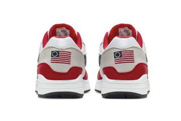 This undated product image obtained by the Associated Press shows Nike Air Max 1 Quick Strike Fourth of July shoes that have a U.S. flag with 13 white stars in a circle on it, known as the Betsy Ross flag, on them. Nike is pulling the flag-themed tennis shoe after former NFL quarterback Colin Kaepernick complained to the shoemaker, according to the Wall Street Journal. (AP Photo)