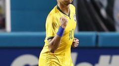 Neymar celebra el gol que anot&oacute; ante Colombia y que dio la victoria a Brasil.