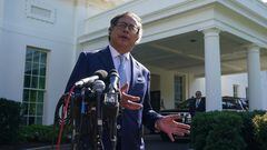 Colombian President Gustavo Petro speaks to reporters after meeting with U.S. President Joe Biden at the White House in Washington, U.S., April 20, 2023. REUTERS/Kevin Lamarque