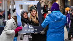 Jan 30, 2018; Minneapolis, MN, USA; Fans pose for a photo in preparation for Super Bowl LII on Nicollet Mall at Super Bowl Live. Mandatory Credit: Brace Hemmelgarn-USA TODAY Sports