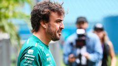 MIAMI, FLORIDA - MAY 07: Fernando Alonso of Spain and Aston Martin F1 Team walks in the Paddock prior to the F1 Grand Prix of Miami at Miami International Autodrome on May 07, 2023 in Miami, Florida.   Rudy Carezzevoli/Getty Images/AFP (Photo by Rudy Carezzevoli / GETTY IMAGES NORTH AMERICA / Getty Images via AFP)