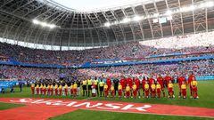Ambos equipos esperan el comienzo del partido disputado en el Mordovia Arena.