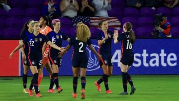 ORLANDO, FLORIDA - FEBRUARY 24: Carli Lloyd #10 of the United States celebrates a goal during a match against Argentina in the SheBelieves Cup at Exploria Stadium on February 24, 2021 in Orlando, Florida.   Mike Ehrmann/Getty Images/AFP == FOR NEWSPAPERS