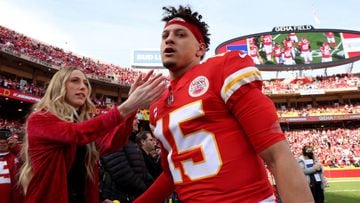 Kansas City Chiefs quarterback Patrick Mahomes reacts to