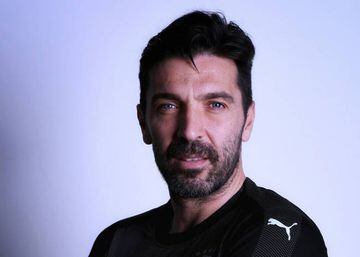 FLORENCE, ITALY - MARCH 19: (EDITORS NOTE: Image has been processed using a digital filter) Gianluigi Buffon of Italy poses during the official portrait session at Centro Tecnico Federale of Coverciano on March 19, 2018 in Florence, Italy. (Photo by Claud