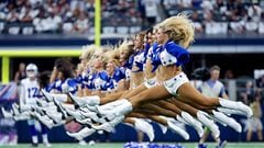 Oct 1, 2023; Arlington, Texas, USA;  Dallas Cowboys cheerleaders perform before the game against the New England Patriots at AT&T Stadium. Mandatory Credit: Kevin Jairaj-USA TODAY Sports