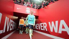 LIVERPOOL, ENGLAND - OCTOBER 16: Erling Haaland of Manchester City walks out onto the pitch for the warm up prior to the Premier League match between Liverpool FC and Manchester City at Anfield on October 16, 2022 in Liverpool, England. (Photo by Matt McNulty - Manchester City/Manchester City FC via Getty Images)