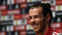  Wales player Gareth Bale faces the media during the Wales press conference at their Euro 2016 base on June 14, 2016 in Dinard, France.  