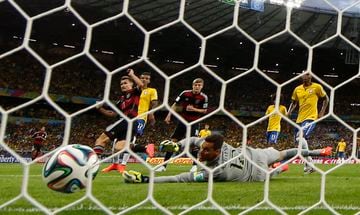 Germany's Toni Kroos scores a goal during their 2014 World Cup semi-final against Brazil.