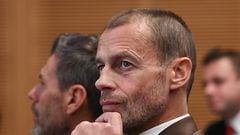 UEFA president Aleksander Ceferin attends the draw for the round of 16 of the 2022-2023 UEFA Champions League football tournament in Nyon on October 7, 2022. (Photo by Fabrice COFFRINI / AFP)