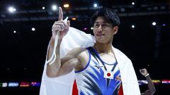Winner Japan's Daiki Hashimoto poses after competing in the Men's Individual All-Around Final during the 52nd FIG Artistic Gymnastics World Championships, in Antwerp, northern Belgium, on October 5, 2023. (Photo by KENZO TRIBOUILLARD / AFP)
