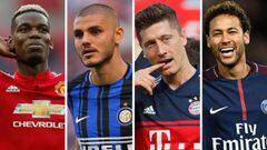 Paul Pogba (Manchester United), Mauro Icardi (Inter de Mil&aacute;n), Robert Lewandowski (Bayern Munich) y Neymar (PSG).