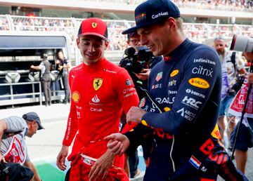 Charles Leclerc y Max Verstappen en el GP de España