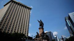 A statue of Italian explorer Cristobal Colon, also known as Christopher Columbus, stands at Reforma avenue in Mexico City, Mexico June 10, 2020. 
