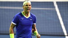 WASHINGTON, DC - AUGUST 04: Rafael Nadal of Spain reacts during a match against Jack Sock of the United States on Day 5 during the Citi Open at Rock Creek Tennis Center on August 4, 2021 in Washington, DC.   Mitchell Layton/Getty Images/AFP == FOR NEWSPA