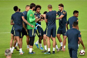 Brazil's players take part in a training session at the King Saud University Stadium in Riyadh.