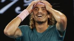 Tennis - Australian Open - Fourth Round - Melbourne Park, Melbourne, Australia, January 20, 2019. Greece&rsquo;s Stefanos Tsitsipas reacts after winning the match against Switzerland&rsquo;s Roger Federer. REUTERS/Adnan Abidi