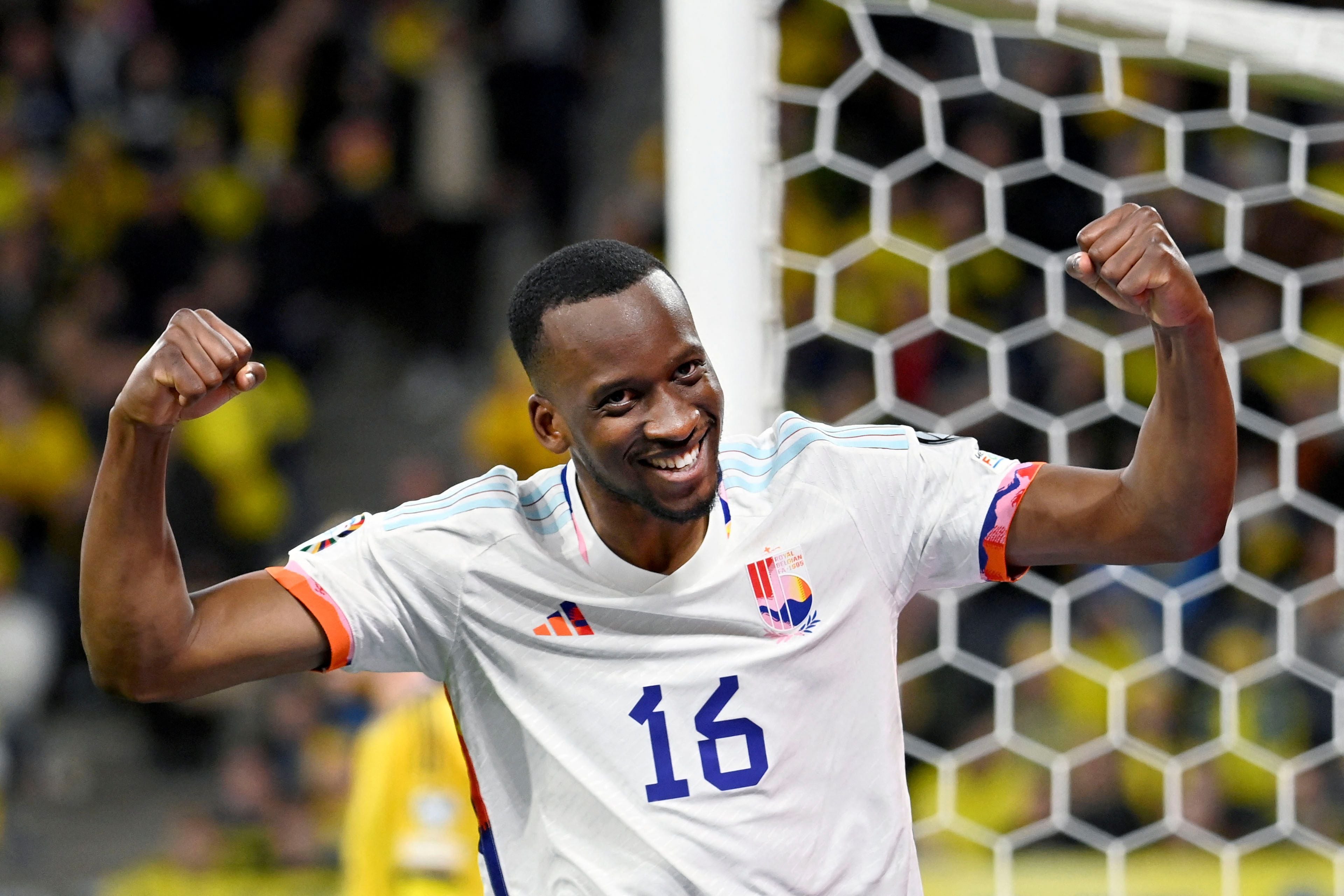 Soccer Football - UEFA EURO 2024 Qualifiers - Group F - Sweden v Belgium - Friends Arena, Solna, Sweden - March 24, 2023 Belgium's Dodi Lukebakio celebrates their second goal scored by Romelu Lukaku Maja Suslin/TT News Agency via REUTERS     ATTENTION EDITORS - THIS IMAGE WAS PROVIDED BY A THIRD PARTY. SWEDEN OUT. NO COMMERCIAL OR EDITORIAL SALES IN SWEDEN.